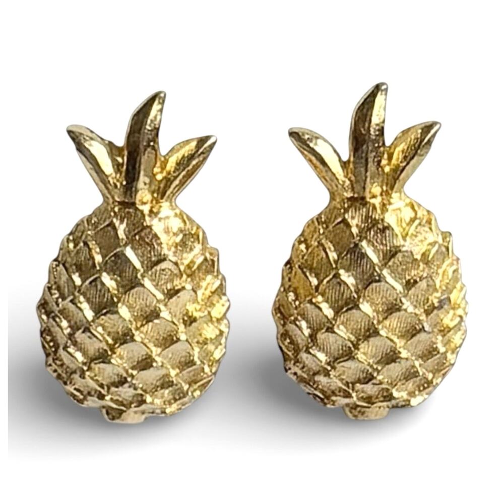 Vintage Mimi Di Niscemi Pineapple Clip Earrings Gold Tone 1975 Signed